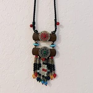 Boho/Vintage Long Necklace with Wood and Beads. Chunky Nepal/Handmade.
